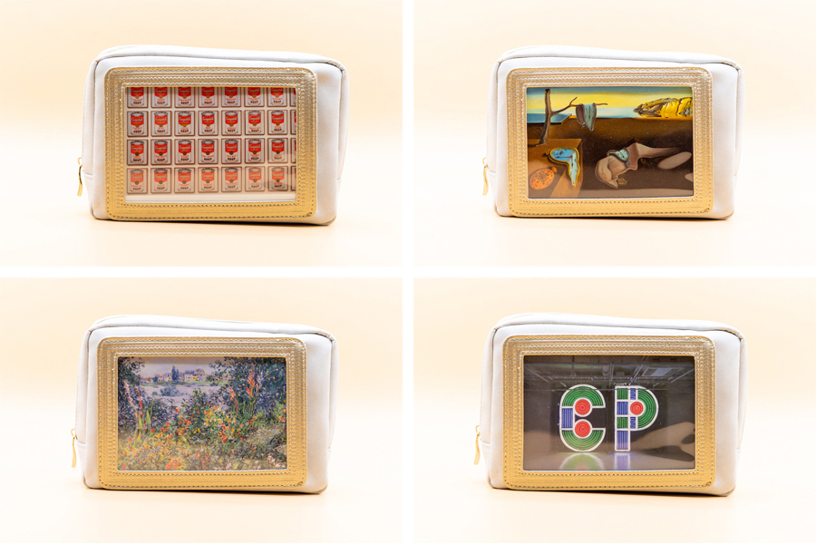 ポストカード図柄： (左上) 《キャンベルスープの缶》/ アンディ・ウォーホル, (右上) 《記憶の固執》/ サルバドール・ダリ, (左下)《ヴェトゥイユに咲く花》/ クロード・モネ, 《PAVILION》/ Chim↑Pom   photo by　ぷらいまり